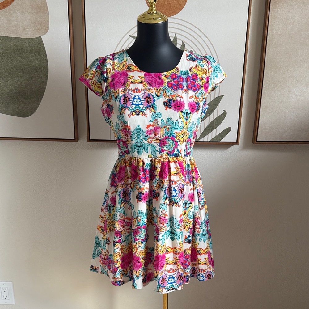 3/$10 Cutie Vibrant Floral Dress - Pink, Blue, Yellow